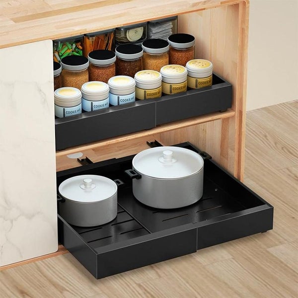 STORFEX Adjustable Width Retractable Kitchen Cabinet Drawer - Black Carousel 2