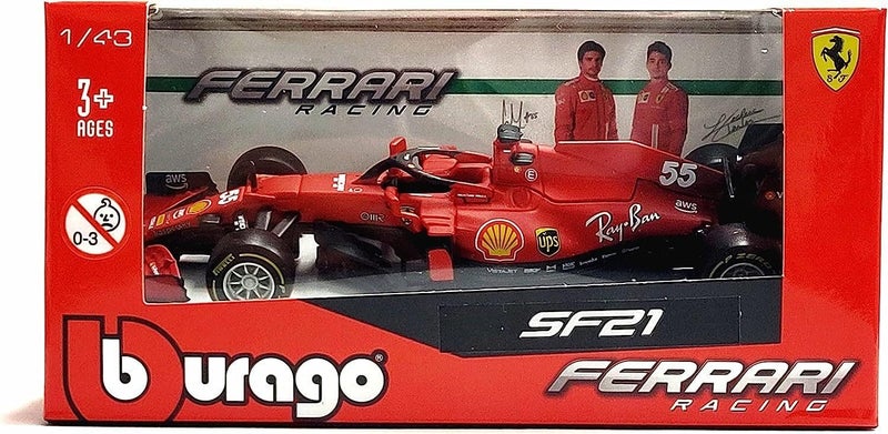 Bburago: 1:43 Diecast Vehicle - Ferrari Racing (SF21 #55 Carlos Sainz) Carousel 2