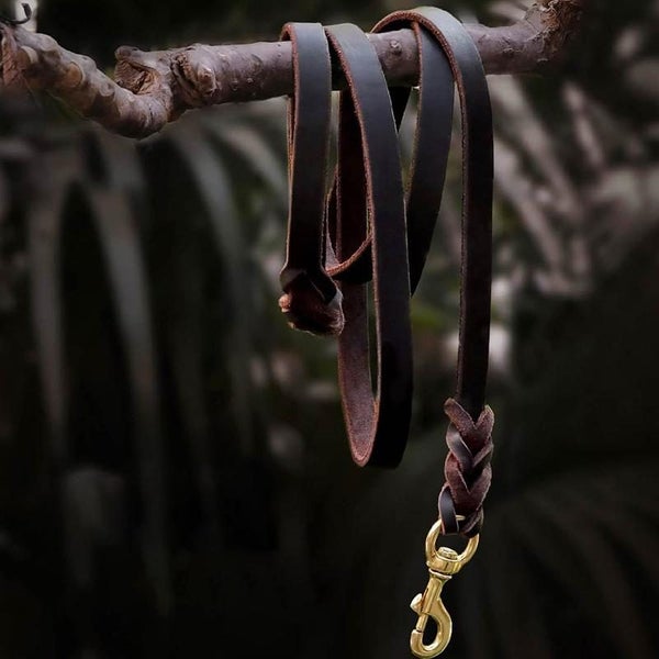 PETSWOL 150cm Leather Dog Leash - Brown Carousel 2