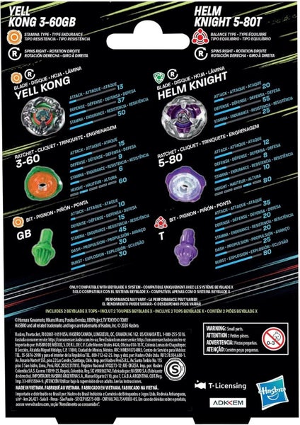 Beyblade X: Booster Double Pack- Yell Kong 3-60GB v Helm Knight 5-80T Carousel 3