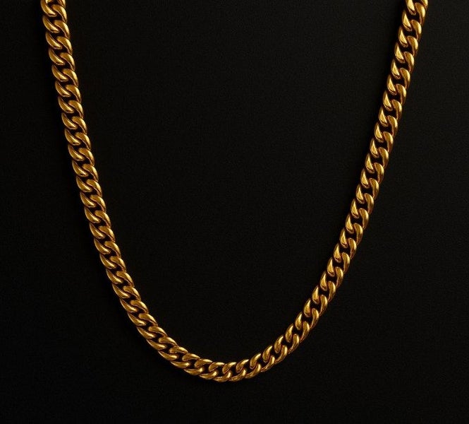 Men's 8MM Solid Cuban Link Chain with 14K Gold Detailing – SALE! Carousel 1