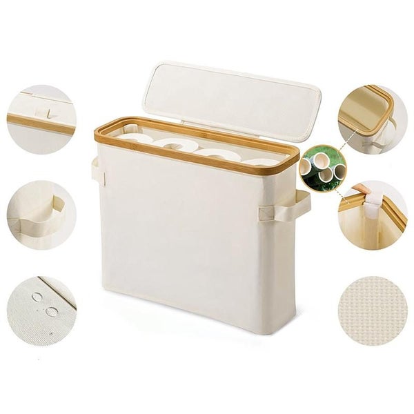 STORFEX Toilet Paper Storage Basket with Lid - Beige Carousel 2