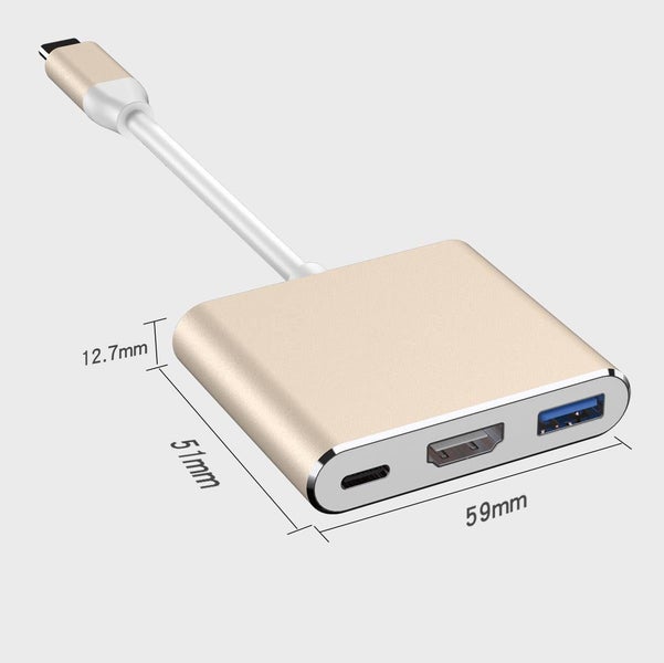 USB C Aluminum Converter Adapter Type C to HDMI / USB 3.0 / Type-C - Gold Carousel 2