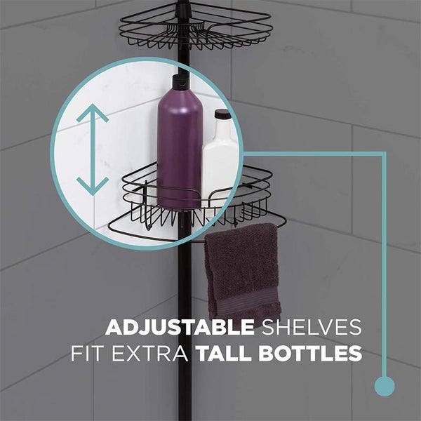 STORFEX Rust-Resistant Corner Shower Caddy with Towel Bar and Hooks - Black Carousel 5