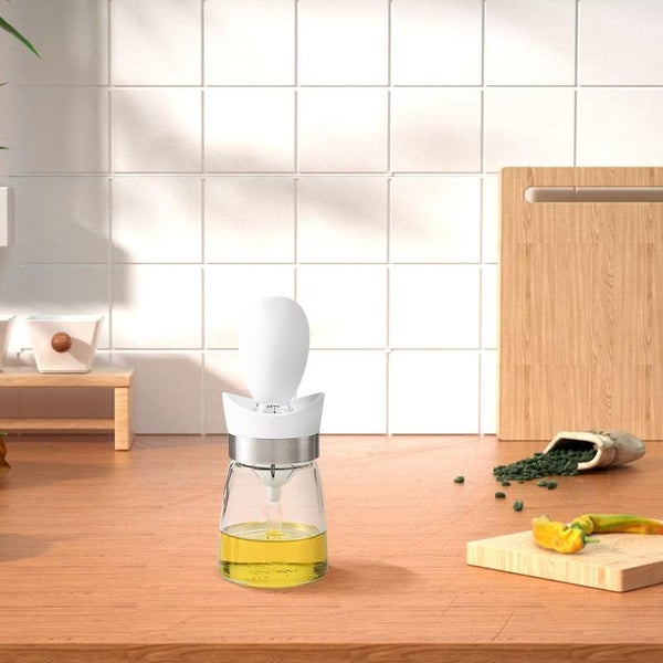 OZZYCOOK 2 Pack 2-in-1 Glass Olive Oil Bottle and Brush - White Carousel 5
