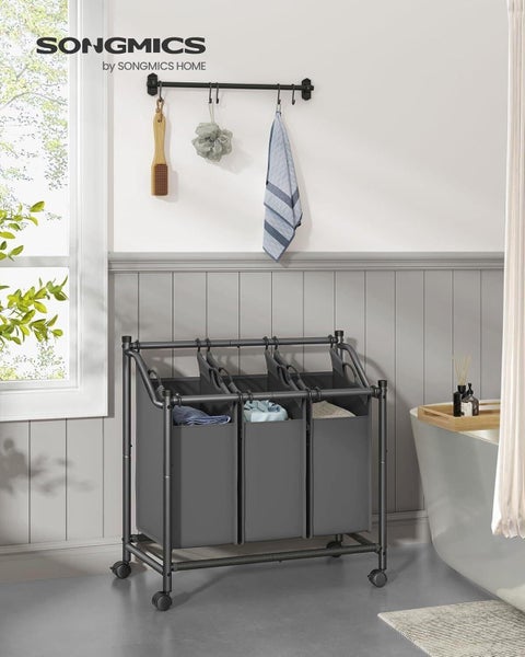SONGMICS Rolling Laundry Sorter Cart with 3 Removable Bags - Grey Carousel 2