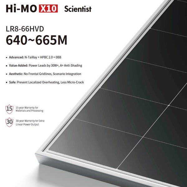 LONGi Hi-MO X10 Scientist HPBC2.0 Bifacial 645W Solar Panel LR8-66HVD-645M64641618499713111