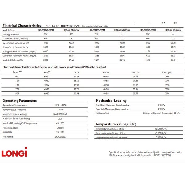 LONGi Hi-MO X10 Scientist HPBC2.0 Bifacial 645W Solar Panel LR8-66HVD-645M64641618499713114