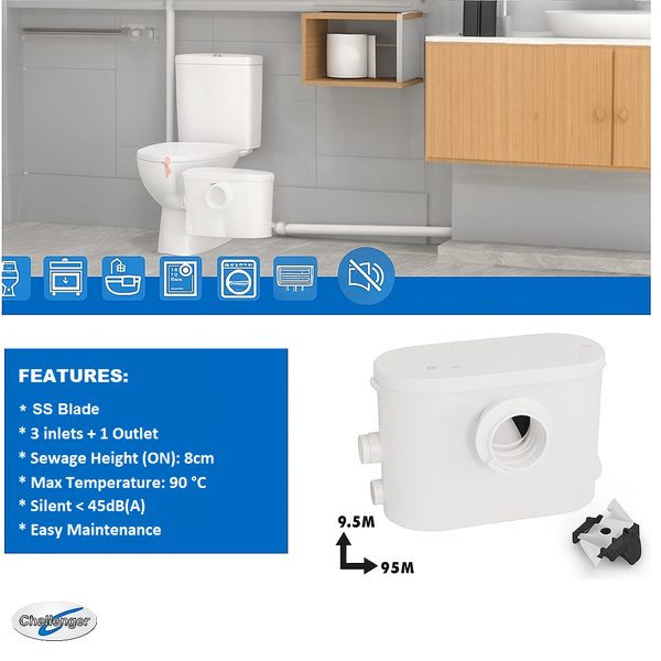 NEW Grey and Black Water Macerator Pump (550W) - Toilet/Sewage - with 3 Inlets Carousel 6