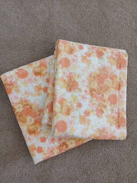 Vintage Retro 1970s Single Sized Flat Sheet Set - Orange Floral Carousel 1
