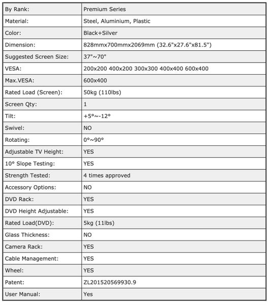 BRATECK 37-75" Telescopic Height Adjustable TV Cart-Stand Tilt Rotate64317834484097112