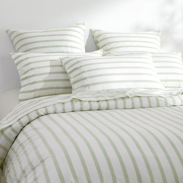 Dreamaker Bask Washed Cotton Yarn Dyed Stripe Duvet Cover Set Sage Single Carousel 2