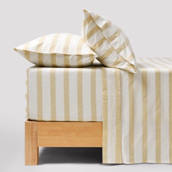 Dreamaker Cove Washed Cotton Yarn Dyed Stripe Sheet Set Sand Queen Carousel 1