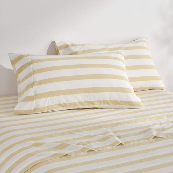 Dreamaker Cove Washed Cotton Yarn Dyed Stripe Sheet Set Sand Queen Carousel 2