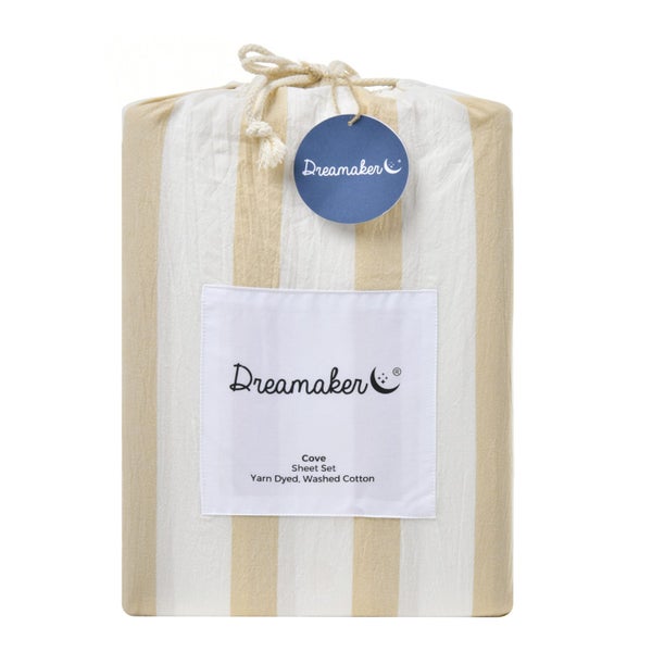 Dreamaker Cove Washed Cotton Yarn Dyed Stripe Sheet Set Sand Queen Carousel 7
