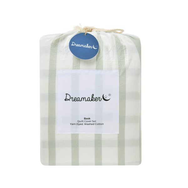 Dreamaker Bask Washed Cotton Yarn Dyed Stripe Duvet Cover Set Sage Single Carousel 7