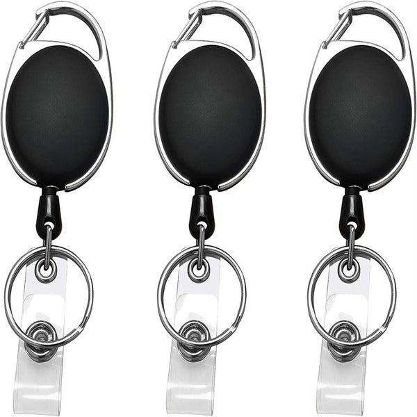 4X Retractable Keychain Clip Heavy Duty Recoil Key Chain Holder Ring Badge Oval Carousel 12