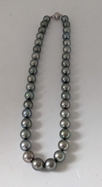 Top Quality 9.1-11.9mm Round Tahitian Sea Peacock Green Pearl Necklace Carousel 6