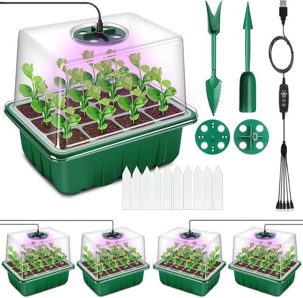 Mini Propagator Greenhouse Seed Starter Tray with Grow Light Carousel 1