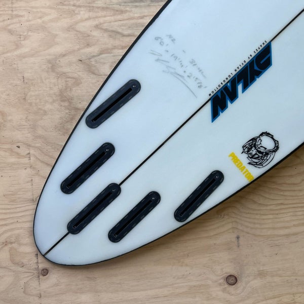 DYLAN SHAPES PREDATOR 6'0 CLEAR BLACK RAIL SPRAY BLUE LOGO Carousel 2