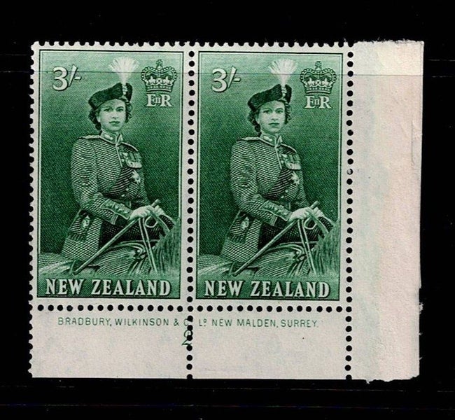 1953-54 QEII 3/- Plate Pair LHM64485029503875110