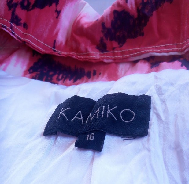 As New KAMIKO sz 16/18 Fully Lined 2 Zips Pink Pattern Crumple 3/4 Sleeve Jacket Carousel 2