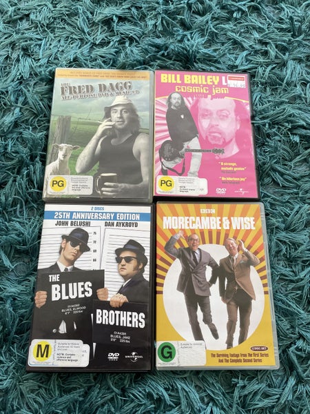 4 x DVDs 1xFred Dagg 1x Bill Bailey 1 x Morecambe & wise 1 x The Blues Brothers Carousel 1
