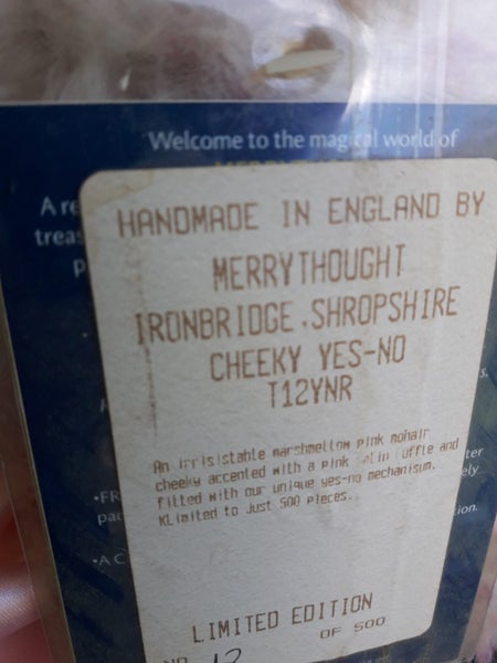 "MARSHMELLOW" RARE 2001 MERRYTHOUGHT CHEEKY YES-NO BEAR PINK MOHAIR 12/500 Carousel 6