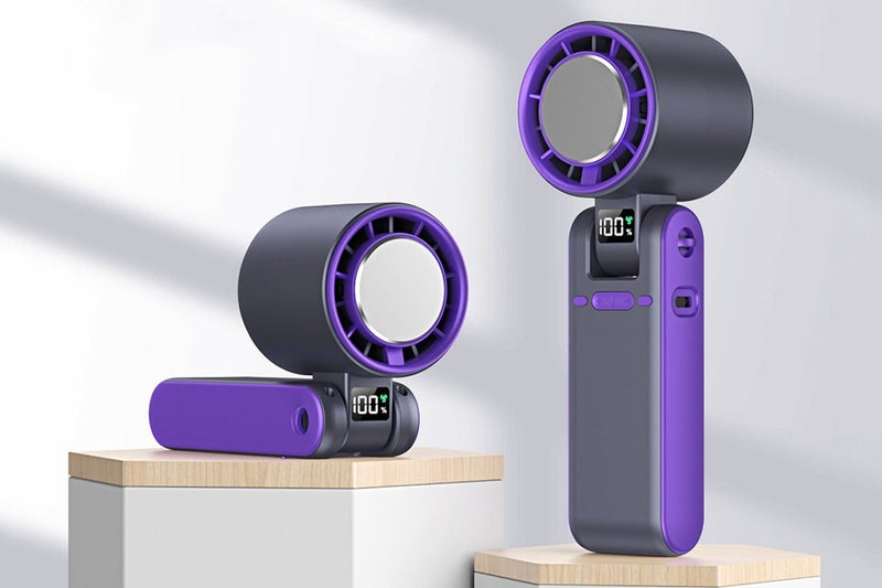 Handheld Portable Fan with Ice Cooler 100-Speed Rechargeable Handheld Fan-Grey Carousel 2