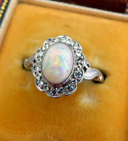 Art Nouveau handmade Opal and diamond 18ct/plat cluster64562241698562110