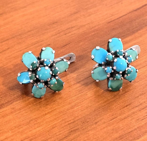Russian genuine turquoise Malinka Earrings circa 1920's Carousel 1