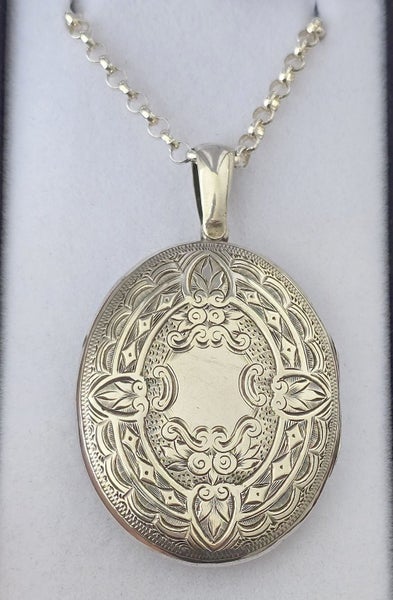 Victorian large sterling silver locket with belcher chain- 20 grams!64394087219714111