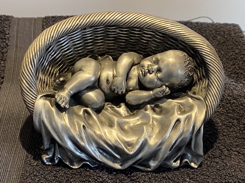 Signed J Tupton - Sleeping Baby in Basket - Pewter Finish Carousel 1