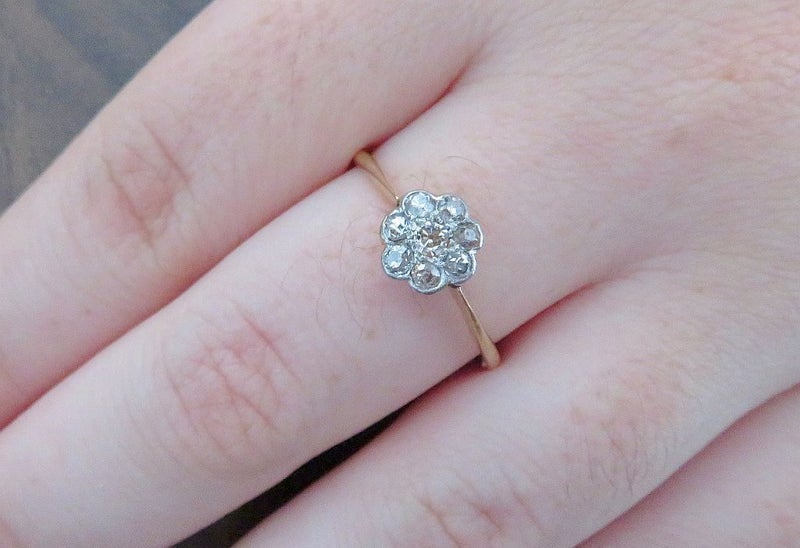 Edwardian flower cluster plat/18ct old European cut diamonds Carousel 1