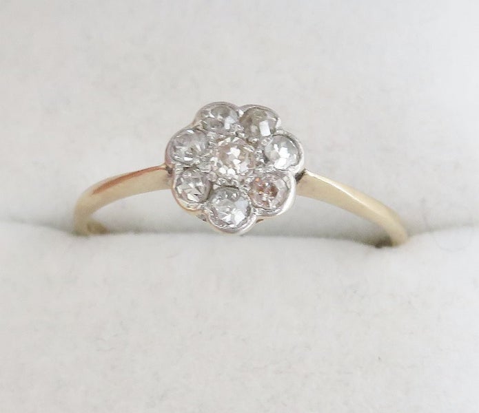 Edwardian flower cluster plat/18ct old European cut diamonds Carousel 2