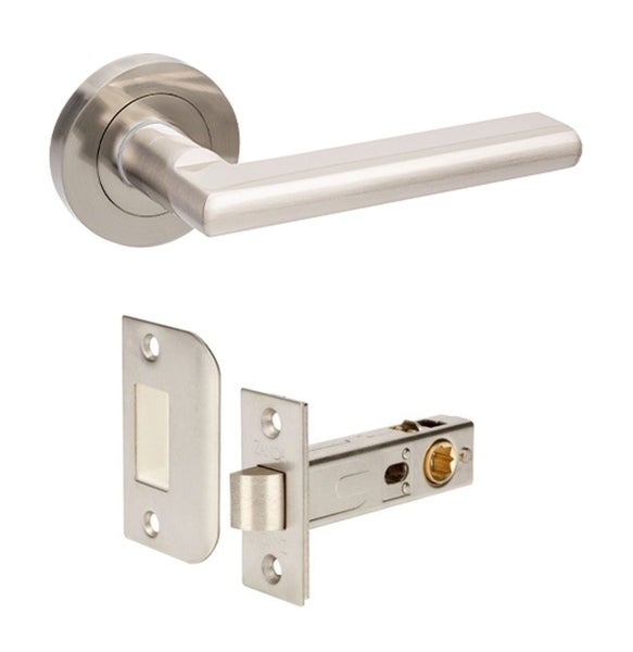 Zanda Epic Door Lever Handle on Round Rose Brushed Nickel Carousel 1