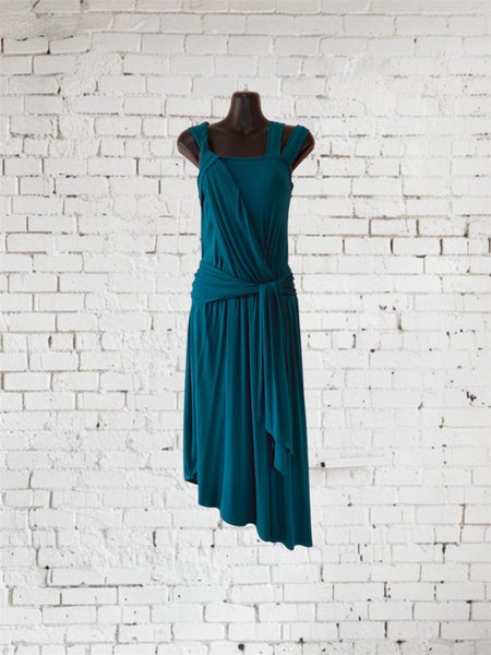 Repertoire Lounge dress size 1 teal green stretch knit asymmetrical