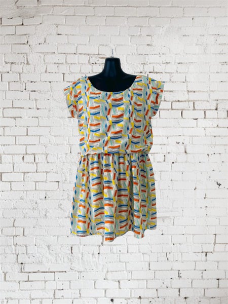 Retro geometric print dress with lining vintage style size 8-1064346109917441110