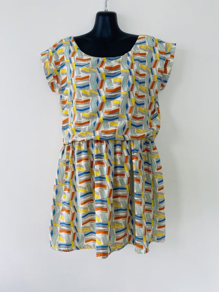 Retro geometric print dress with lining vintage style size 8-1064346109917441111
