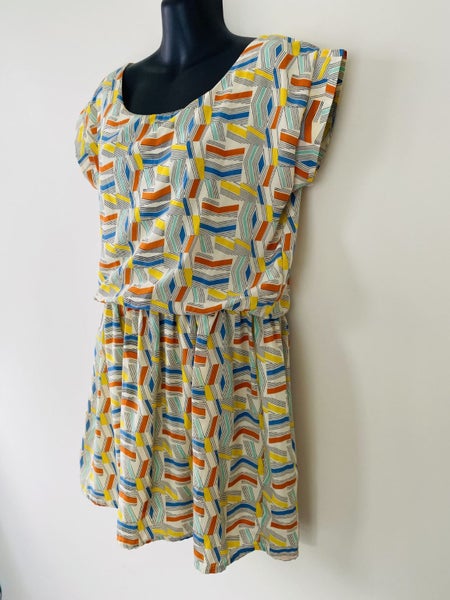 Retro geometric print dress with lining vintage style size 8-1064346109917441112