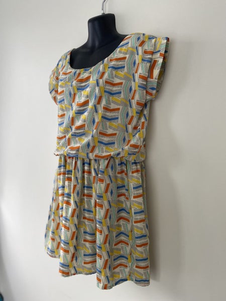 Retro geometric print dress with lining vintage style size 8-1064346109917441114