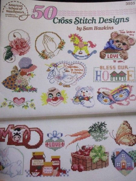 CROSS STITCH~ Sam Hawkins!~ "50 VARIETY Cross Stitch Designs!"~ 17 pages! Carousel 1
