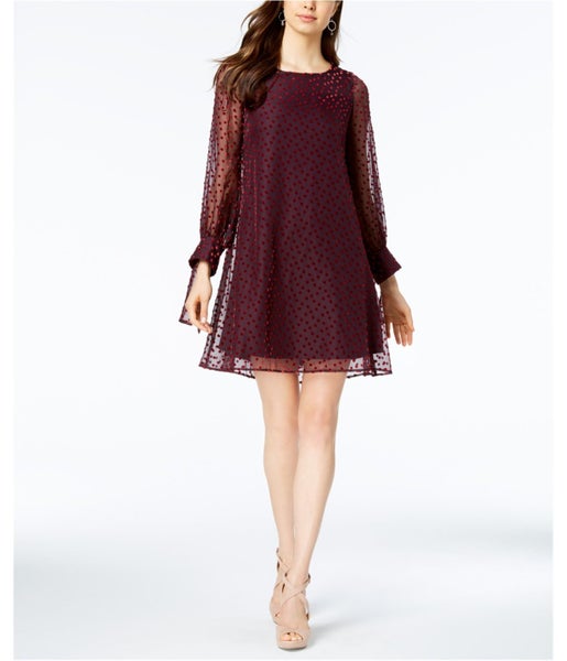 Taylor Womens Velvet-Dot Shift Dress Carousel 1