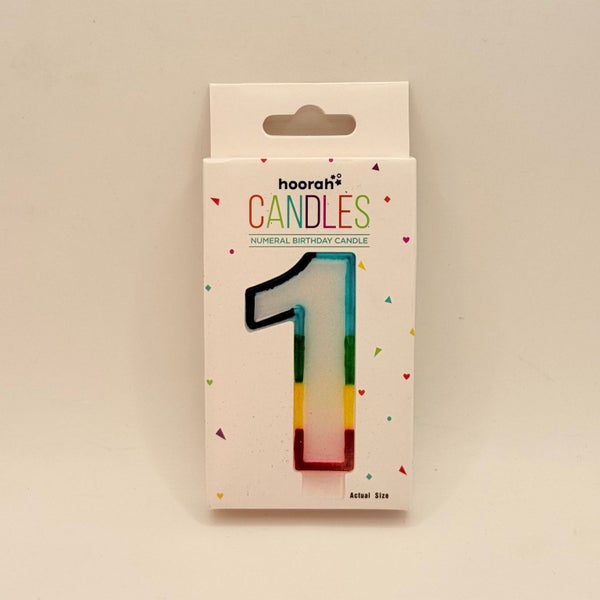 Hoorah Numeral 1 Birthday Candle (Rainbow Stripe) Carousel 1