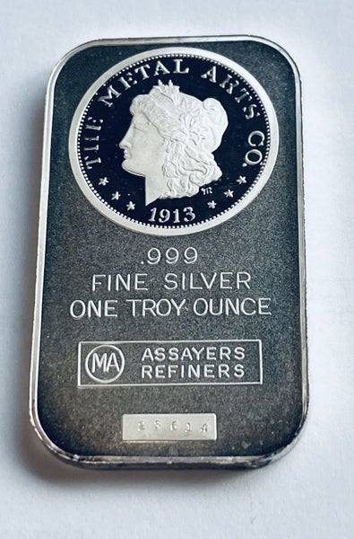 1 oz Metal Arts 1970s Morgan.Dollar .999 Fine Silver bar BU - rare Carousel 1