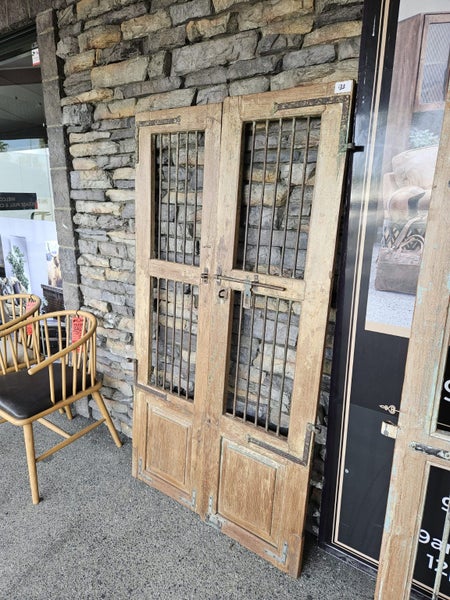 VINTAGE PANELLED TEAK AND IRON DOG GATES - 96cm W x 175cm H Carousel 2