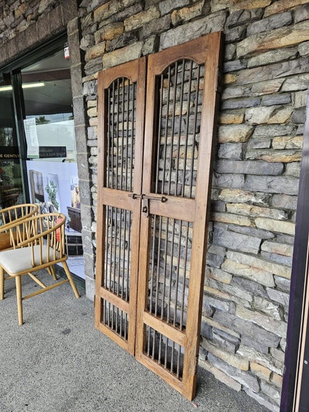 VINTAGE TEAK AND IRON DOG GATES - 92cm W x 194.5cm H Carousel 1
