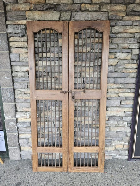 VINTAGE TEAK AND IRON DOG GATES - 92cm W x 194.5cm H Carousel 2