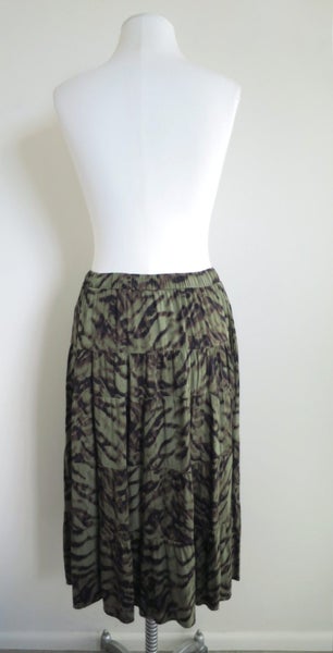 EB & IVE *100% Rayon / Viscose Olive Khaki Tiered Midi Skirt W Pockets* L/14 Carousel 4