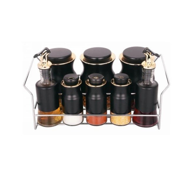 Spice Rack Stand Condiments 8Pcs - Black Carousel 1